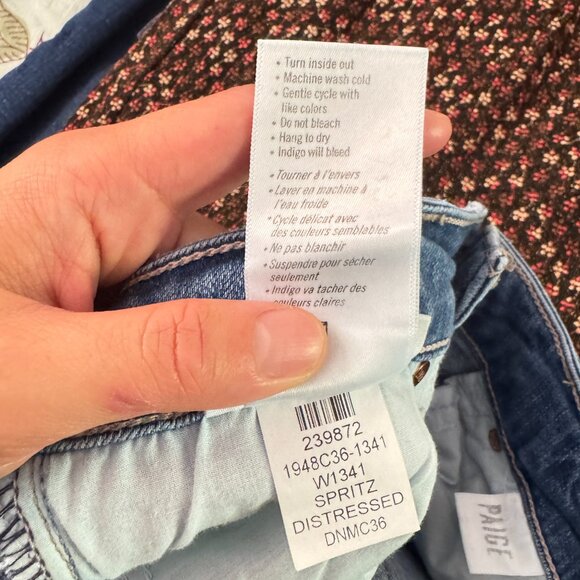 ☀️ PAIGE DENIM Jeans Spritz Distressed Size 27 Crop Ankle Length Medium Wash - Picture 8 of 11